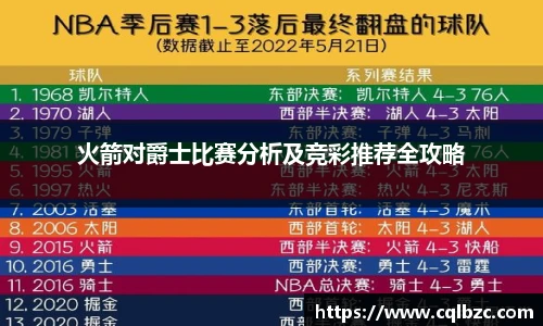 火箭对爵士比赛分析及竞彩推荐全攻略